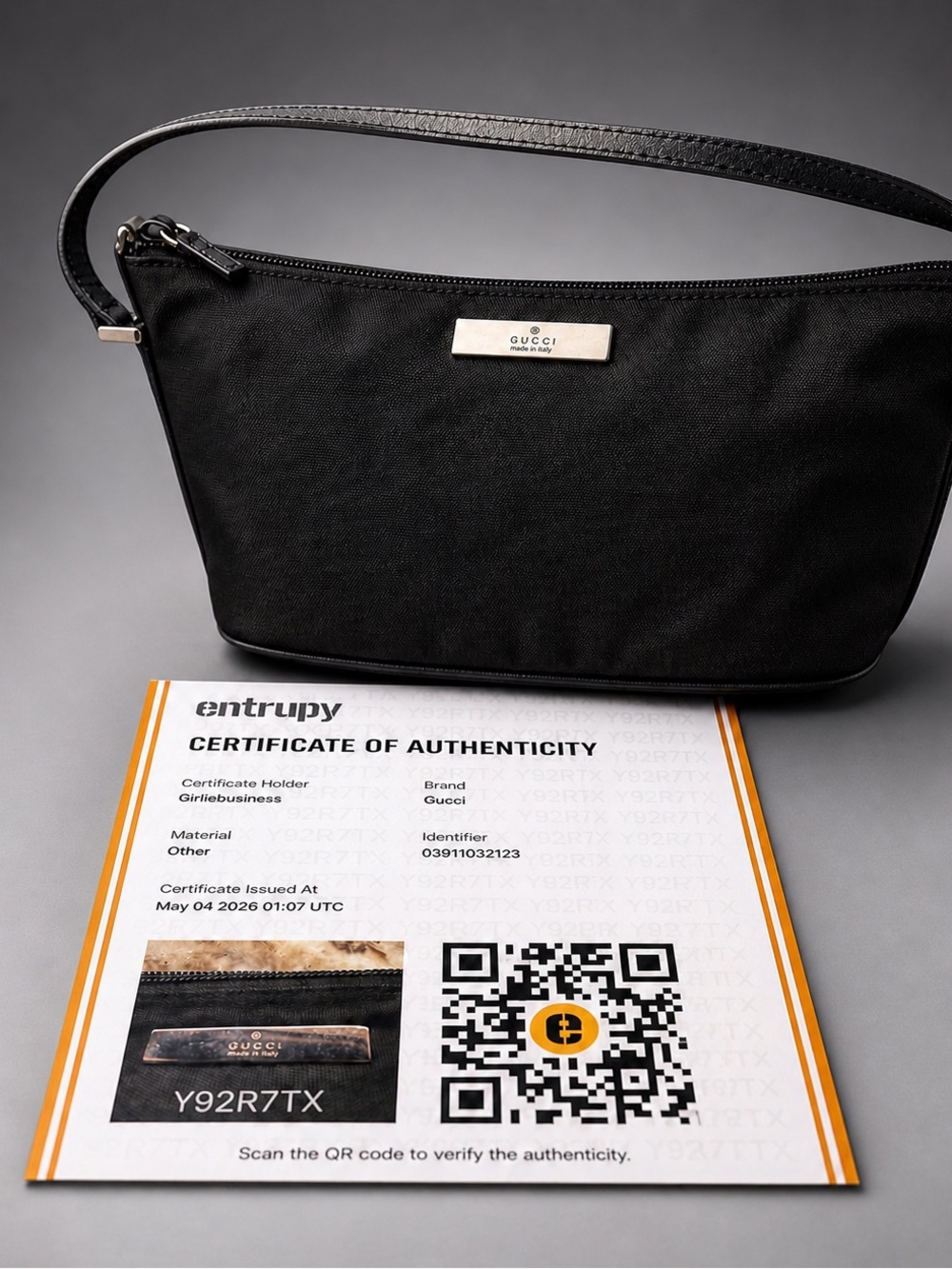 Authentic Gucci Black Canvas Pouch Bag with Leather Trim Cert of Authenticity